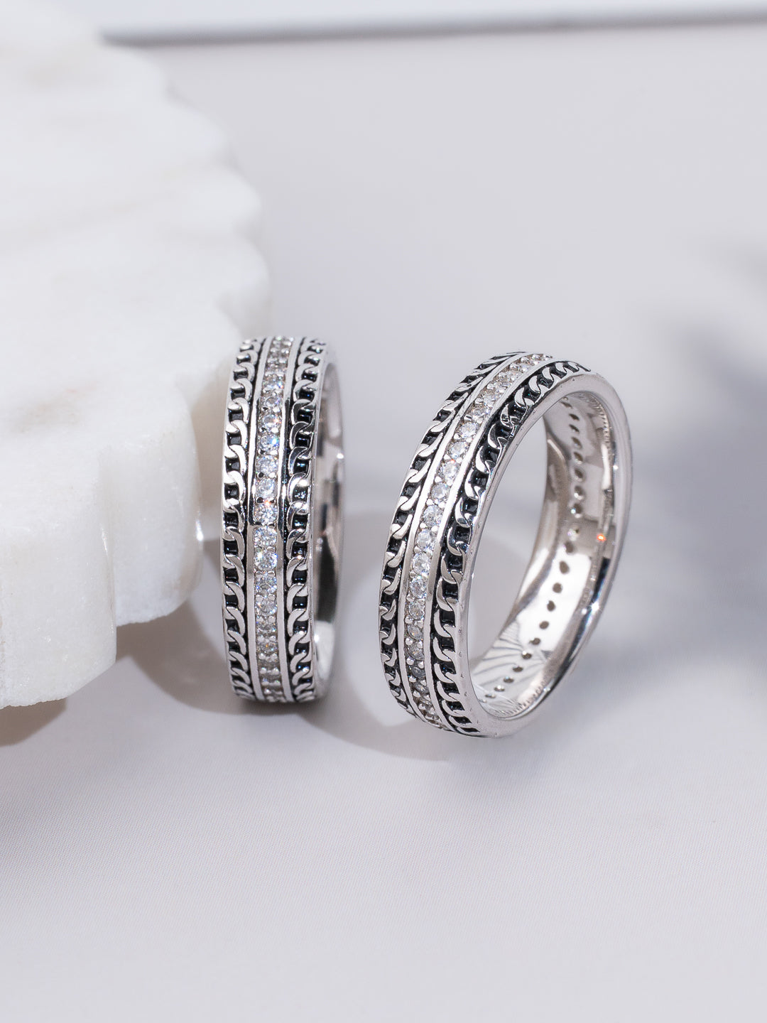 Intricate Rope & Pave Patterned Eternity Band Ring