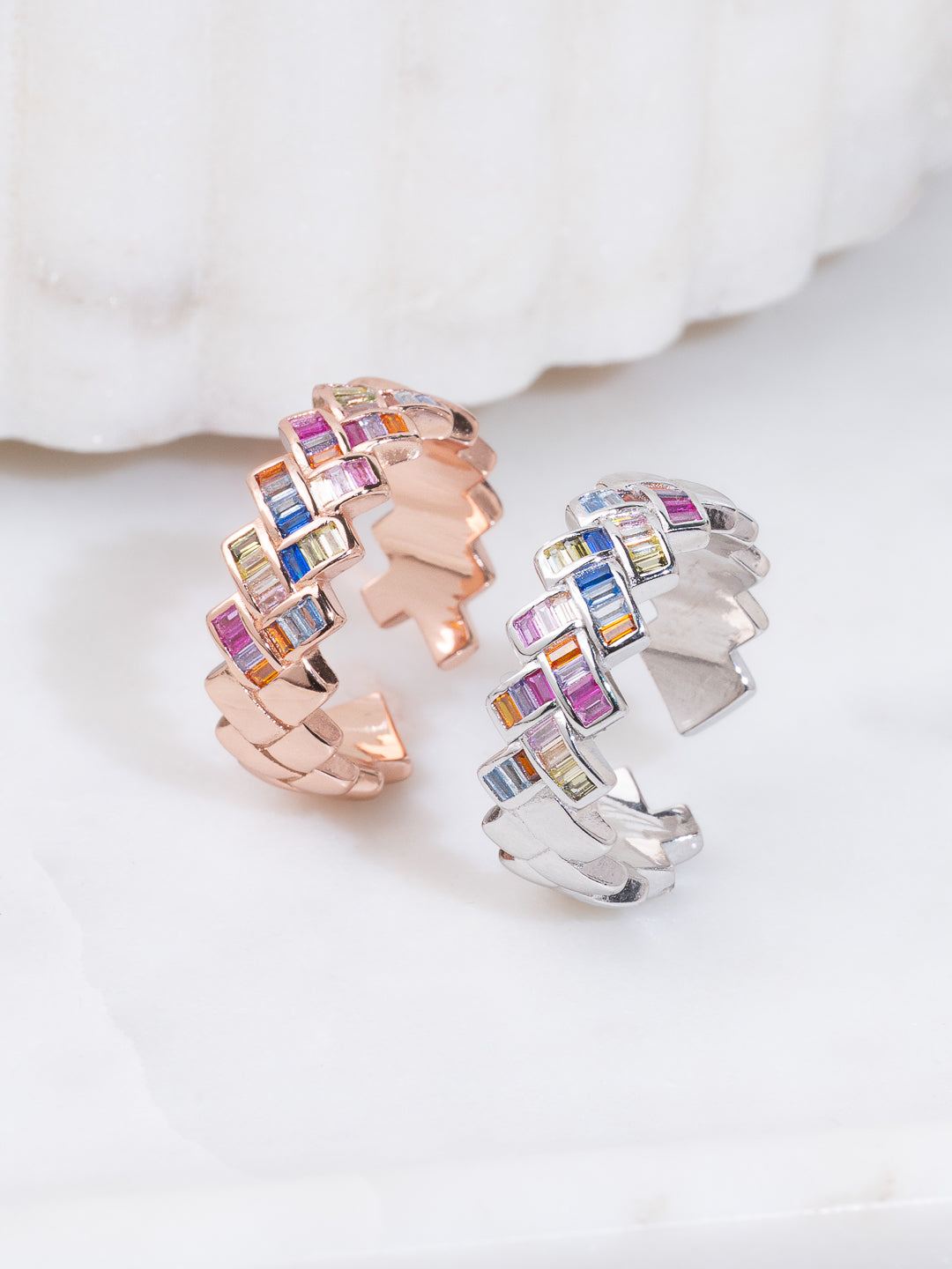 Rainbow Pave Zigzag Cuff Ring