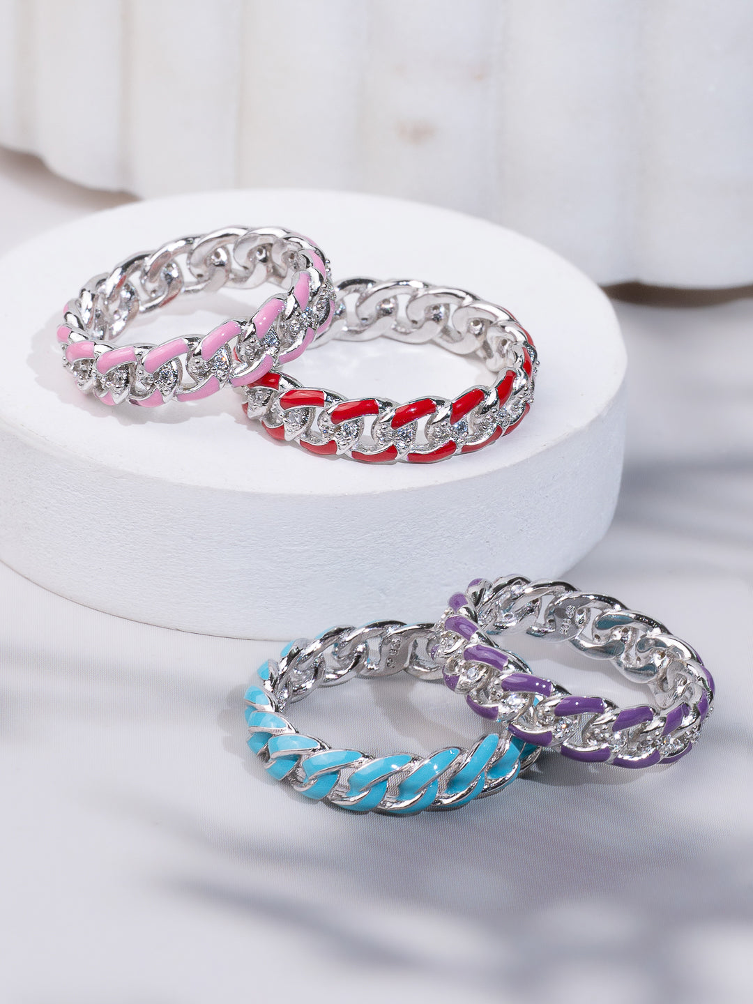 Chic Curb Chain Link Rings with Enamel