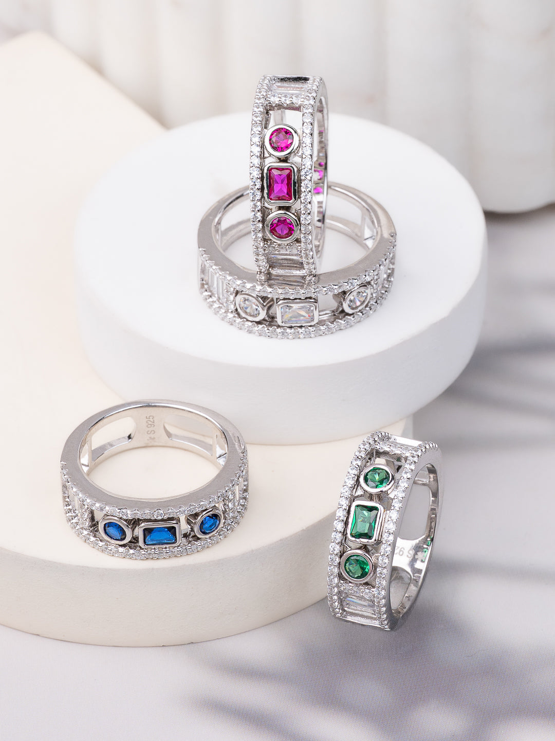 Bold Geometric Gemstone Eternity Band Rings