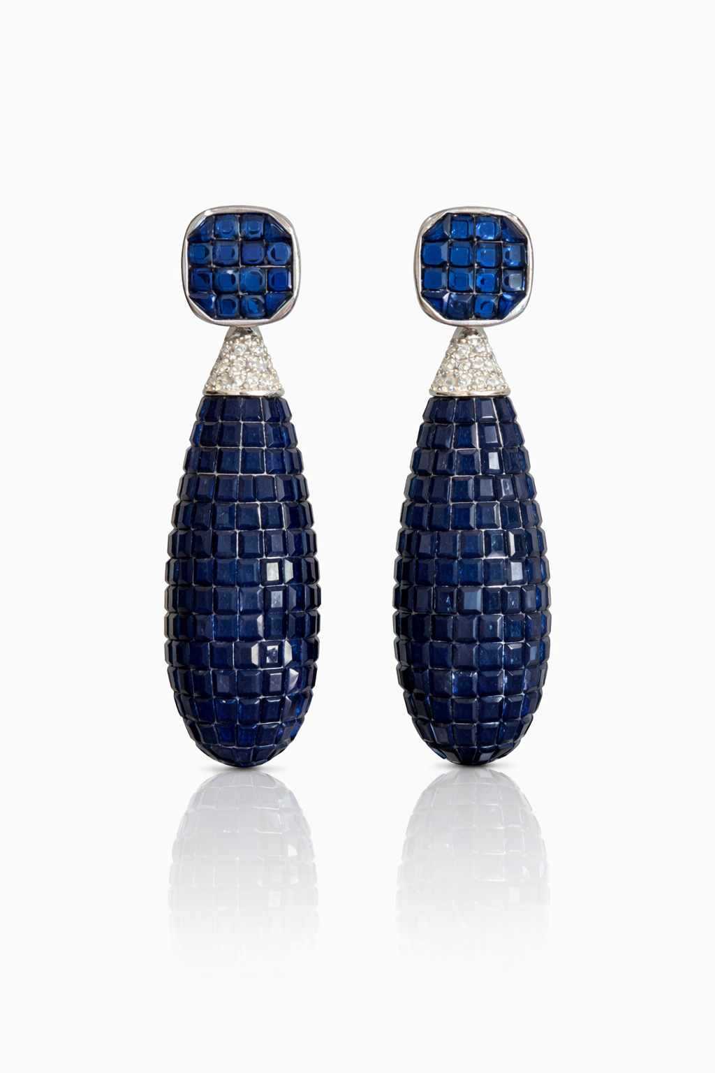 Royal Azure Mosaic Drop Silver Earrings