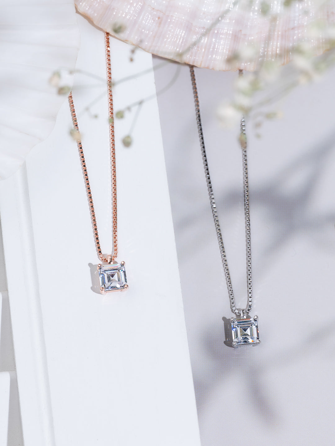 Square-Cut Solitaire Silver Pendant Necklace