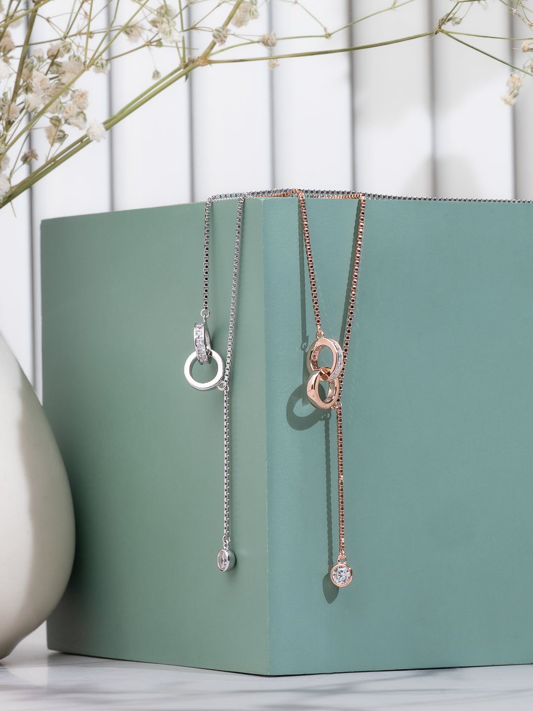 Dual Ring Drop Pendant Necklace