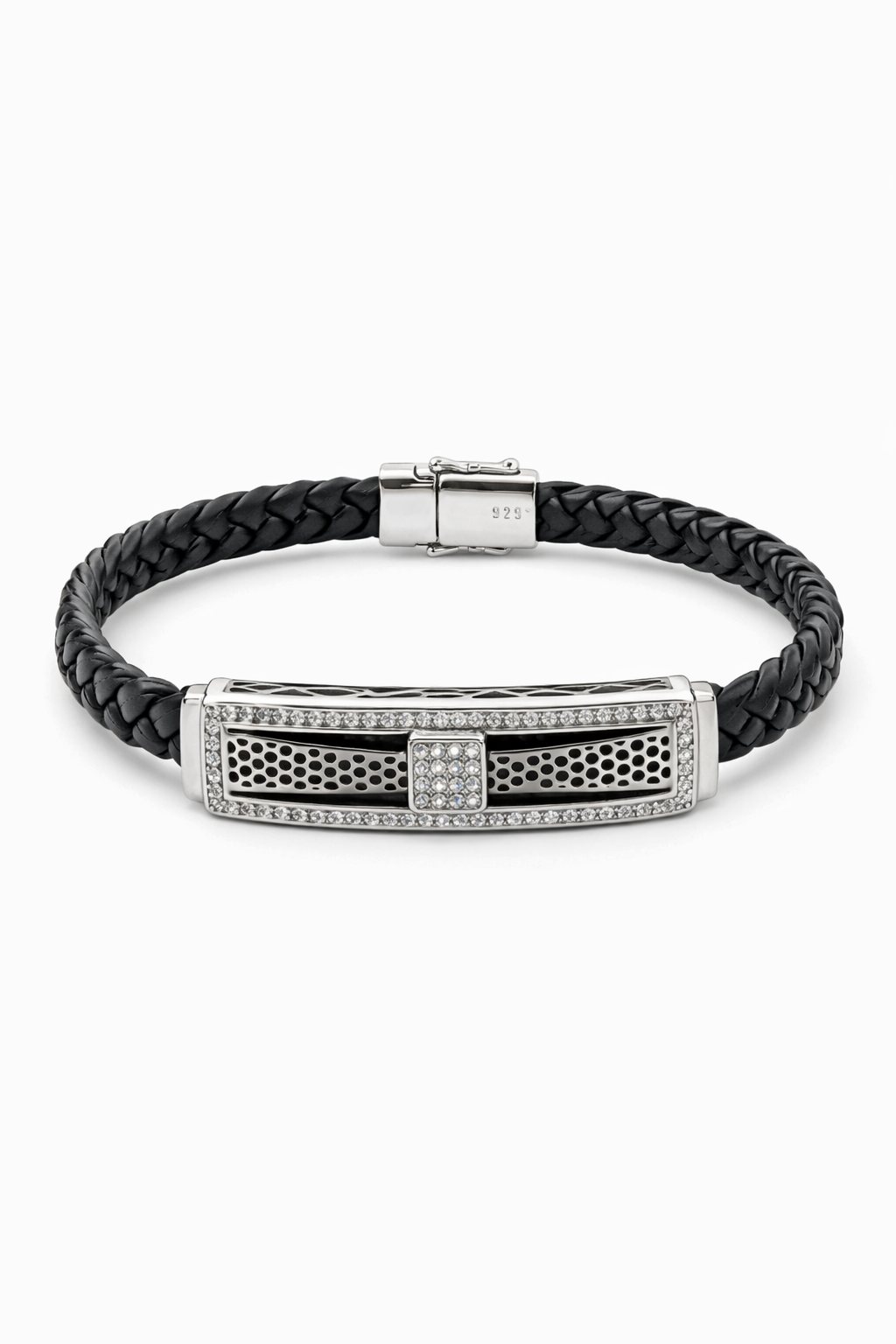 Titan Grid Leather Silver Bracelet