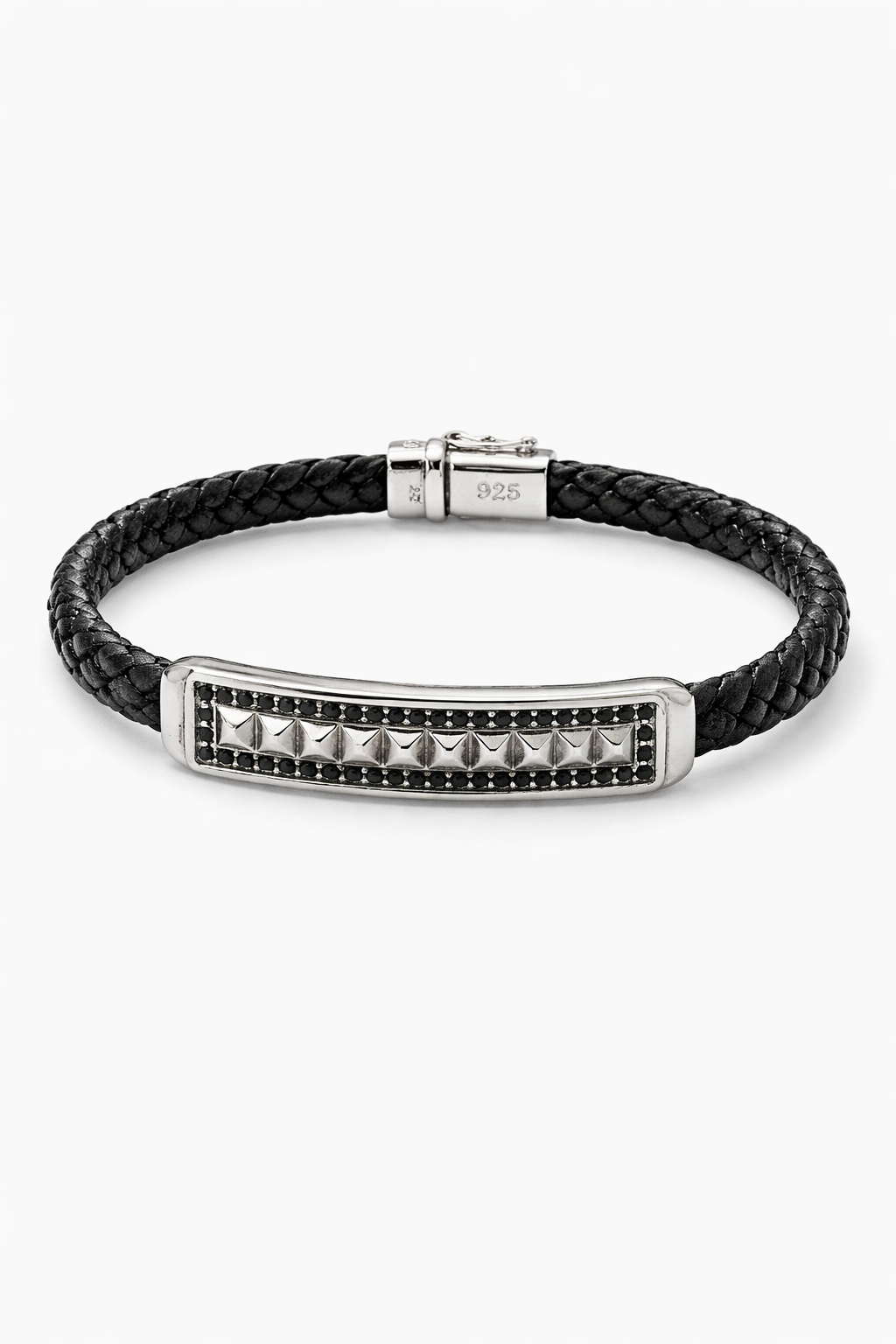 Obsidian Crown Leather Silver Bracelet