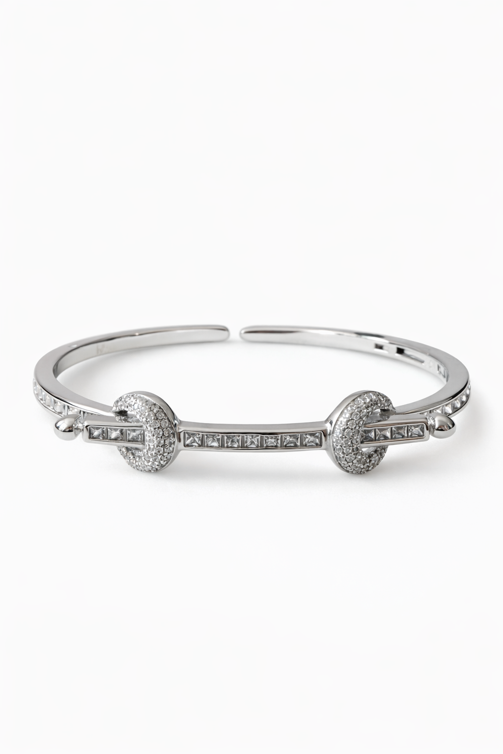 Dual Halo Crystal Silver Cuff Bracelet