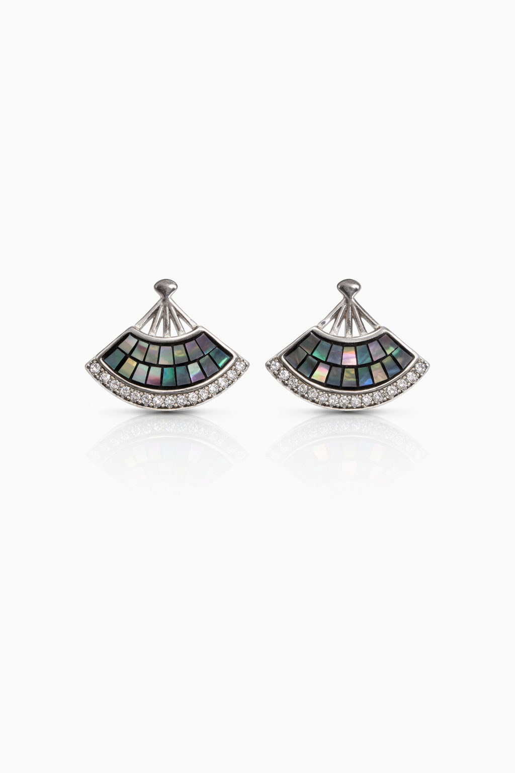 Prism Fan Mosaic Silver Stud Earrings