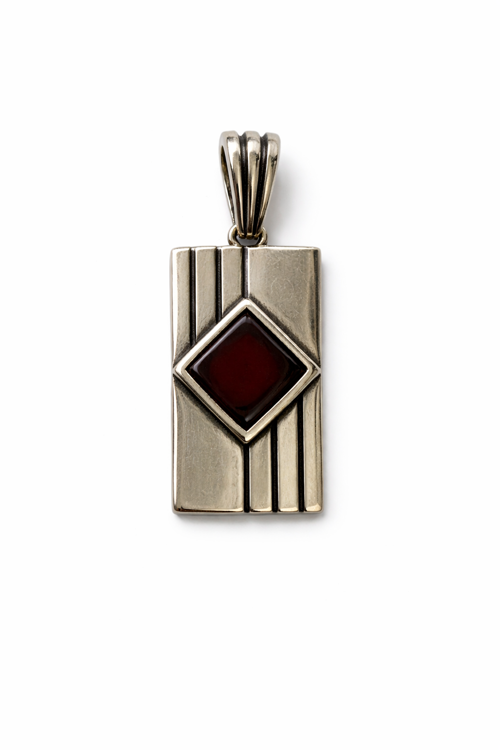 Crimson Crest Geometric Silver Pendant