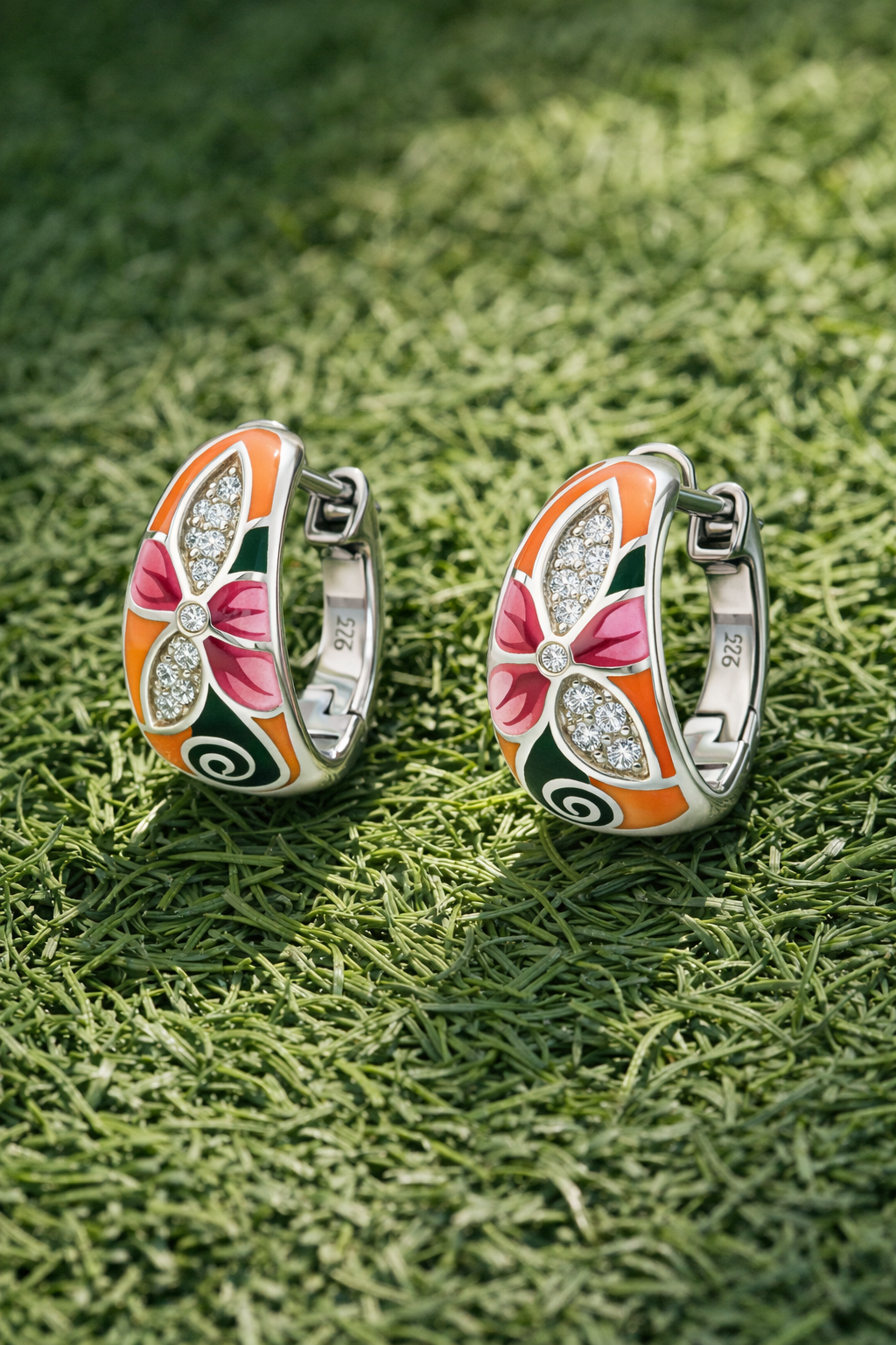 Rangoli Enamel Silver Earrings
