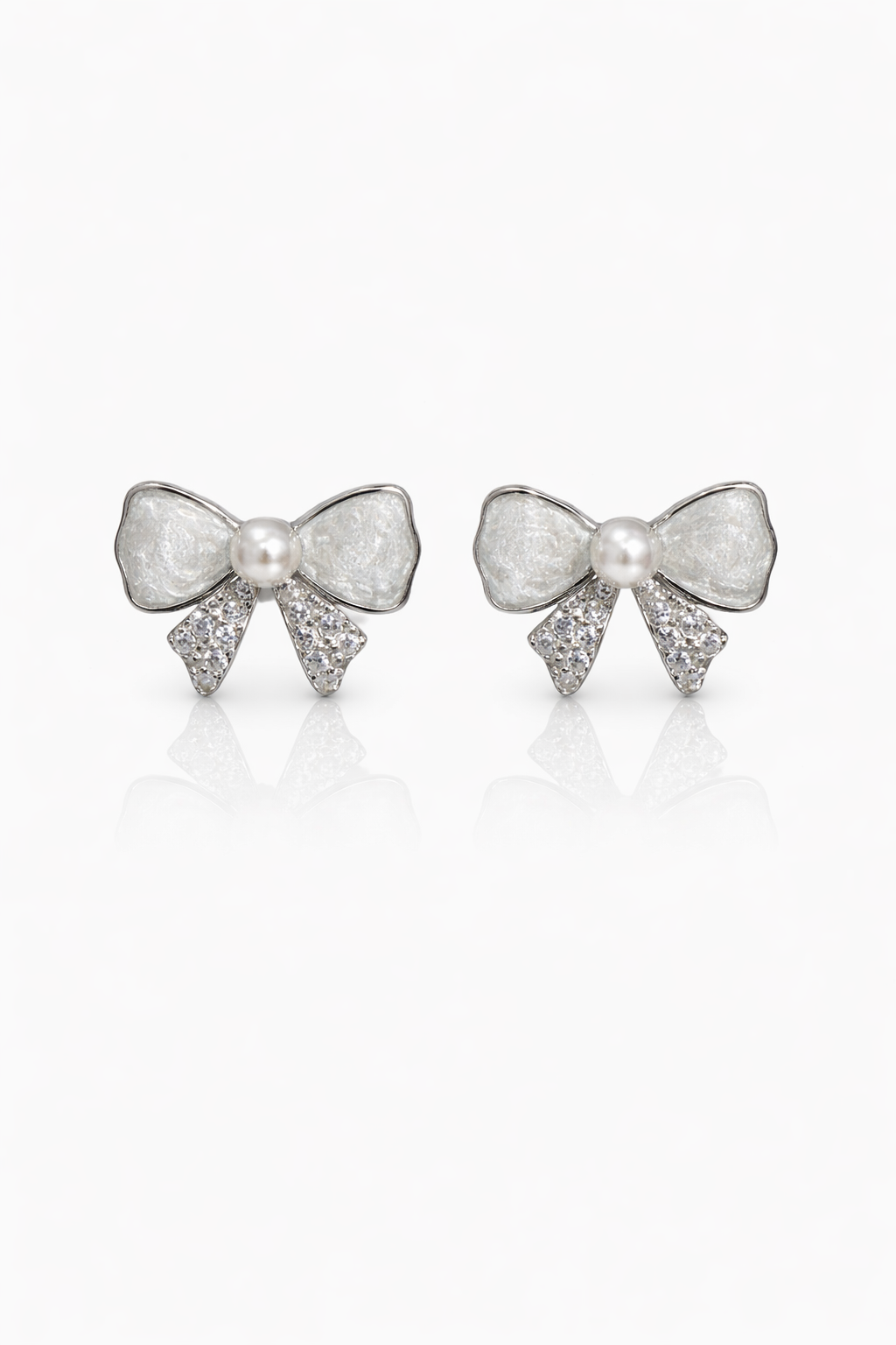 Pearl Bow Silver Stud  Earrings