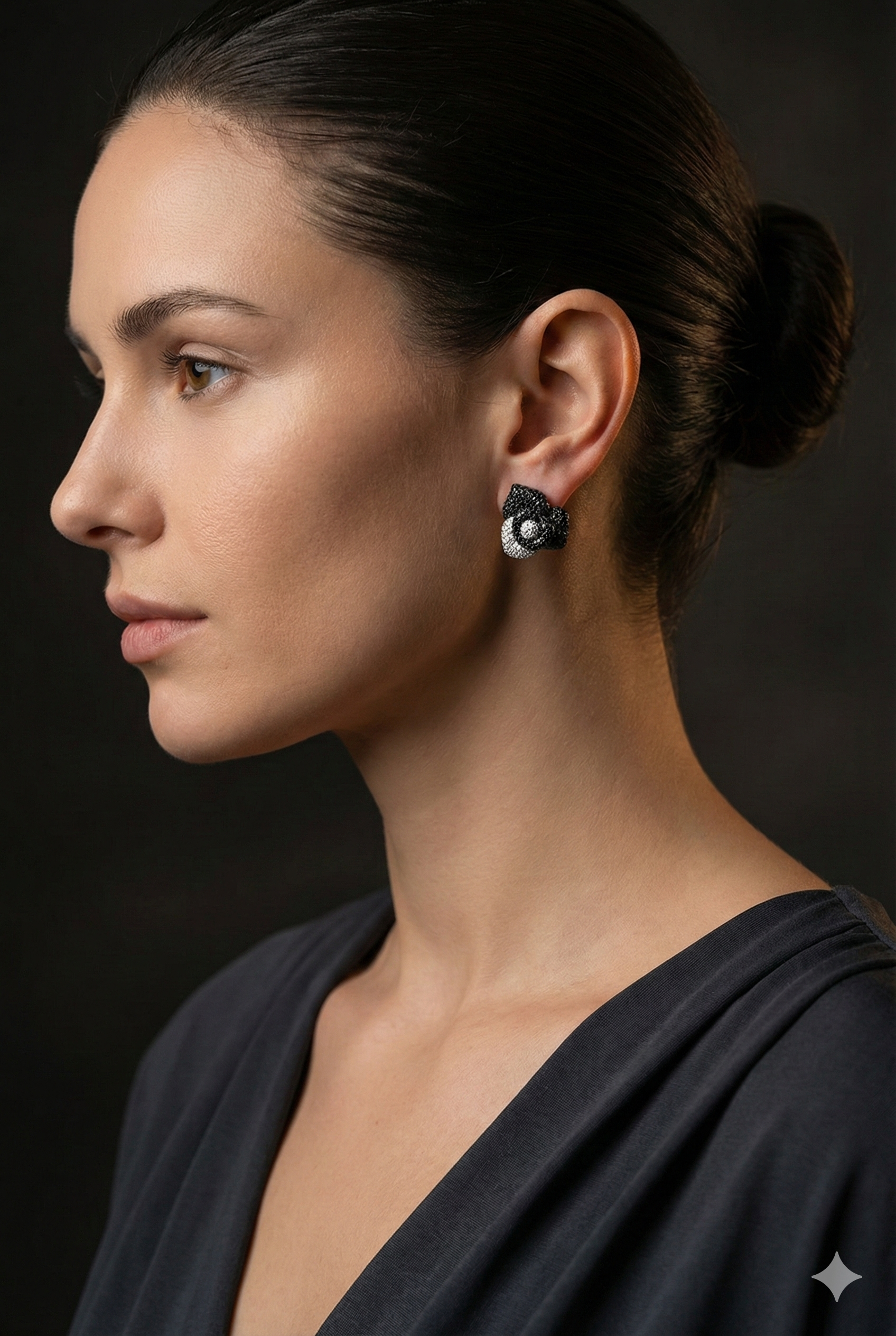 Noir Bloom Stud Silver Earrings