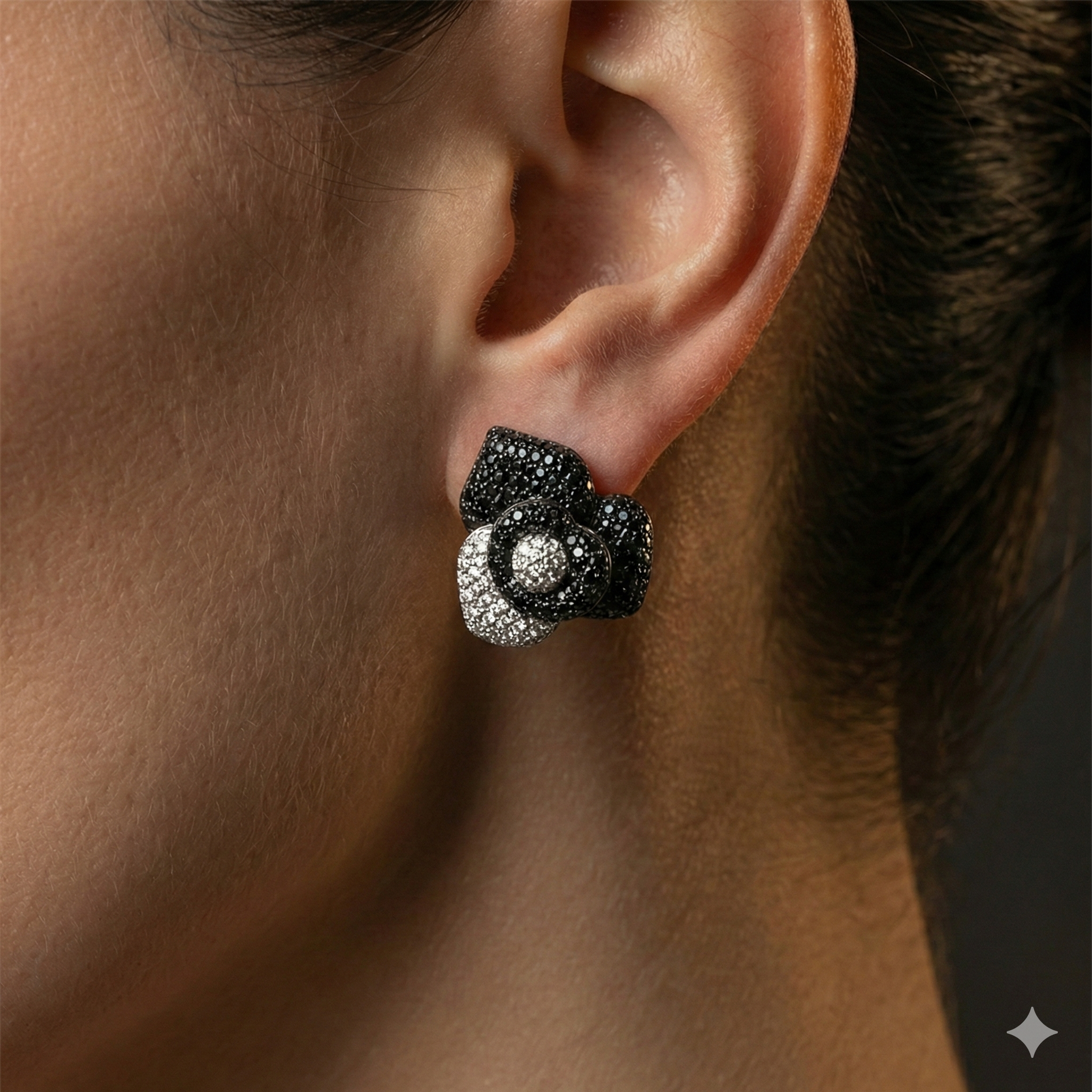 Noir Bloom Stud Silver Earrings